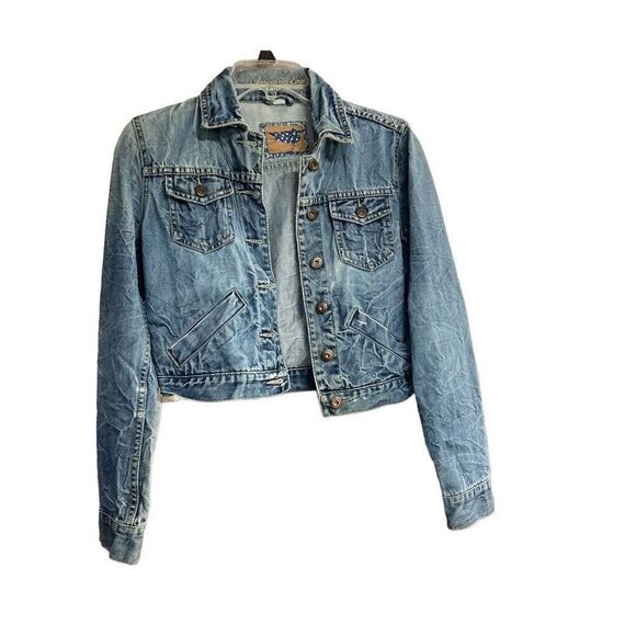 AMERICAN EAGLE OUTFITTERS Women’s Distressed Denim Jacket Size Small Petite - Picture 2 of 10